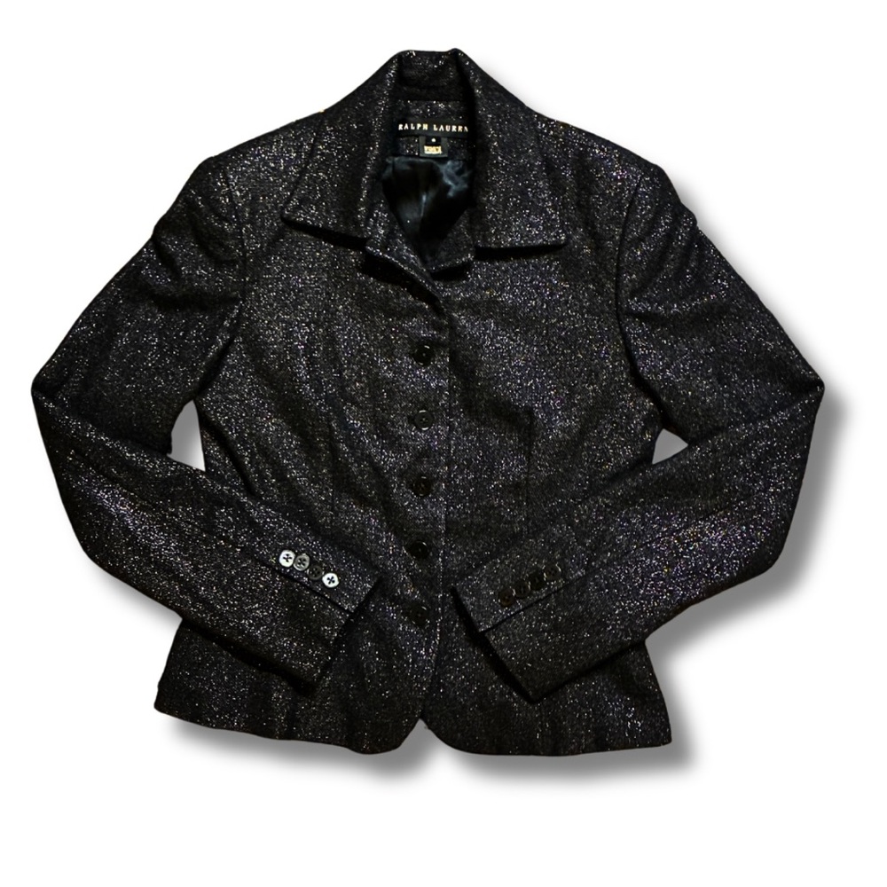 Ralph Lauren Black Metallic Cashmere Blend Tailored Blazer Size 6 • NYE, formal